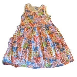 Hanna Andersson Sleeveless Playground Dress Pockets Vivid Sea Blooms 6-7 Years
